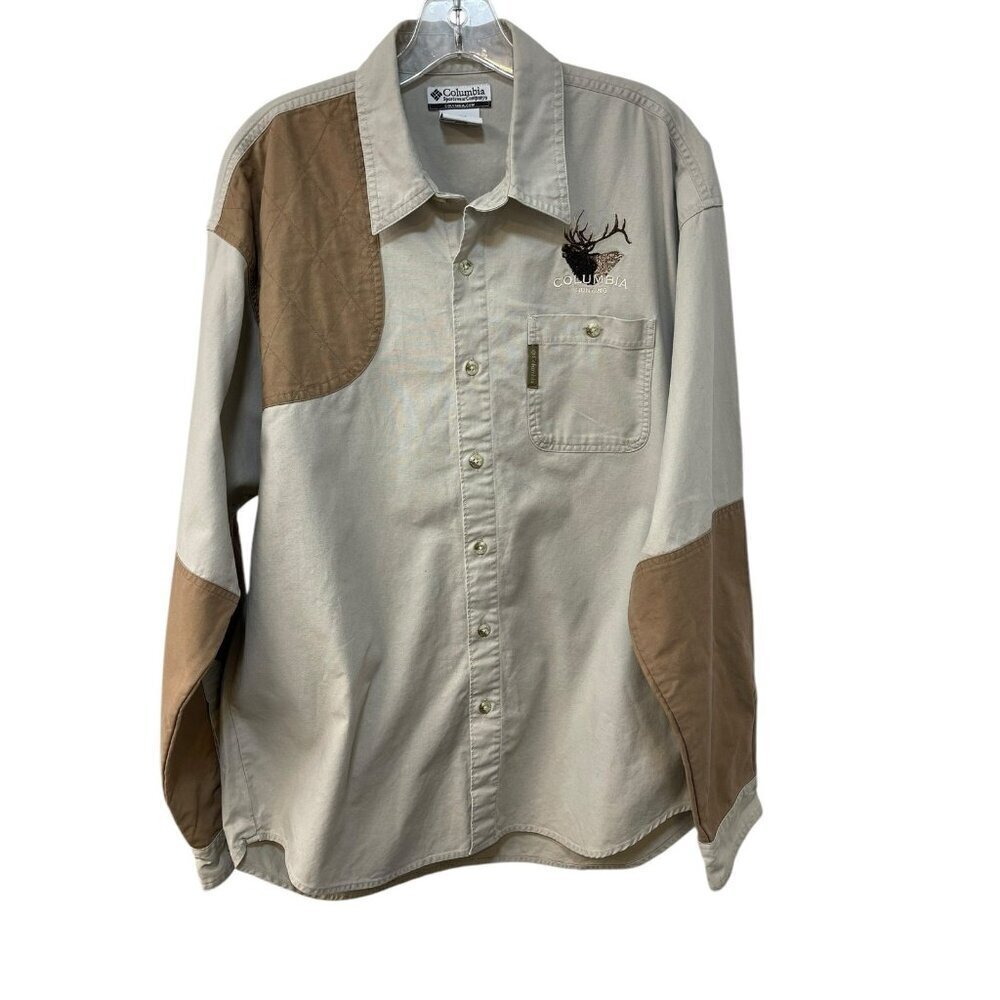 Vintage Columbia Deer Hunting Button Up Embroidered Shirt M Patchwork RARE